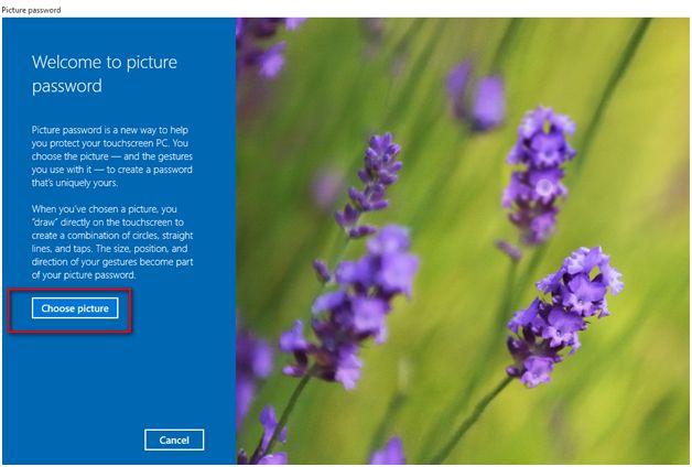 Choose a picture for creating password